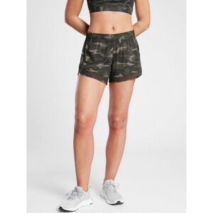 Athleta Printed Mesh Racer Run Short 4" Olive Camo Running